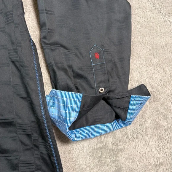 Robert Graham Button Down Shirt Mens Medium Black Satin Pleated Flip Cuff Party - Picture 5 of 10